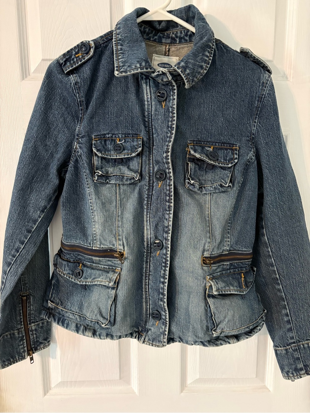 Old Navy Denim Utility Jacket Cargo Pocket Zip Front Blue Large - Picture 12 of 12